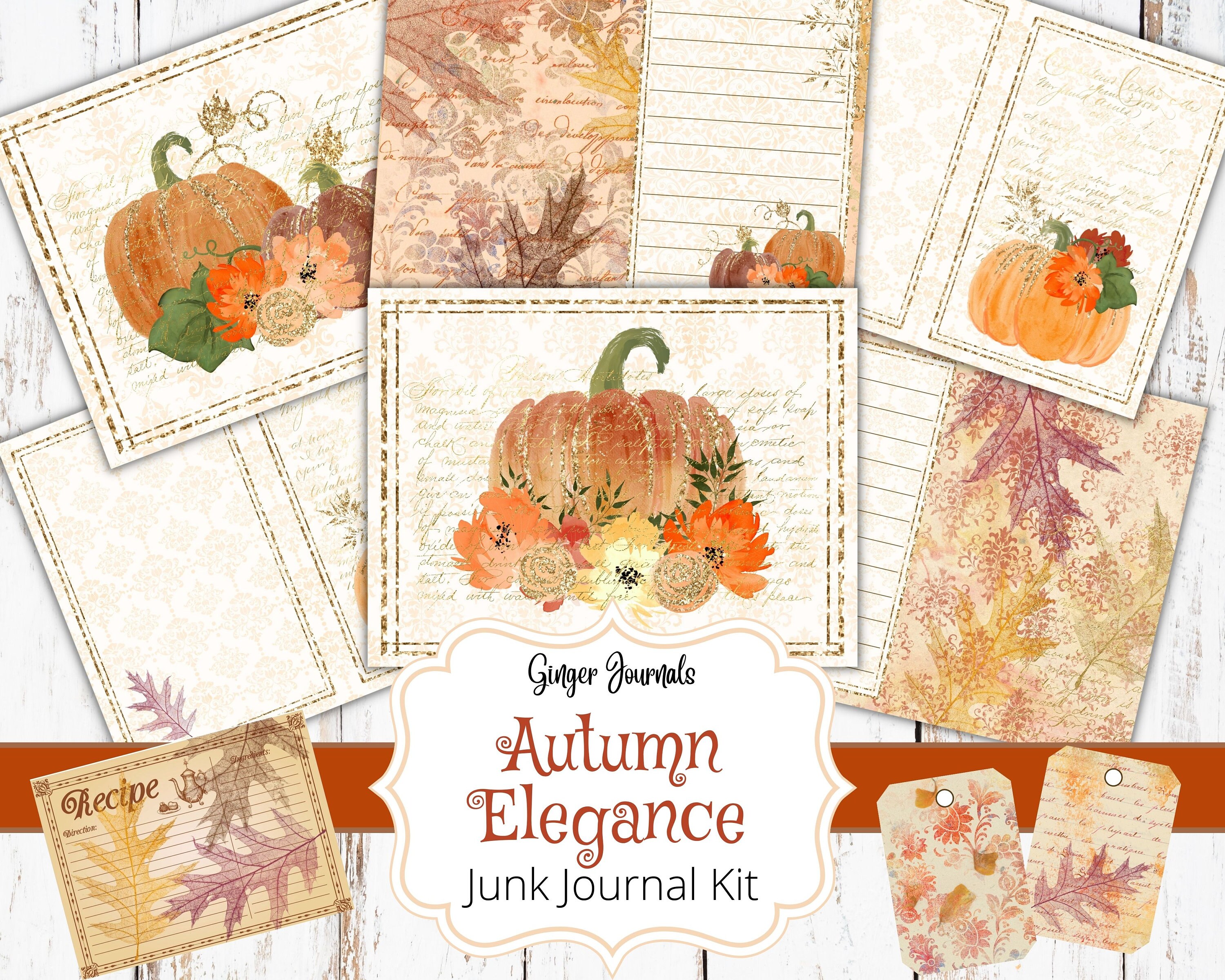 junkjournal【Herbst】 Autumn Junk Journal Kit: Turning Leaves, Vintage Florals (digital