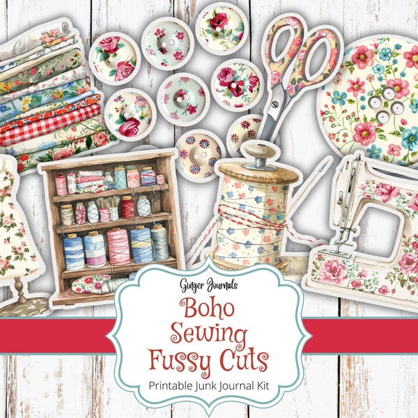 Bordados de costura estilo boho, artículos de costura, imprimibles para diario creativo, bordados, diario creativo de costura, descarga digital, Ginger Journals