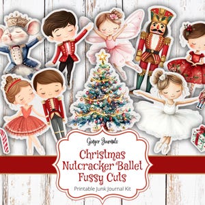 Balé quebra-nozes de Natal Fussy Cuts, Kit de diário de lixo, Diário de lixo para impressão, Etiquetas de Natal, Diário de Natal, Diários de gengibre, CM
