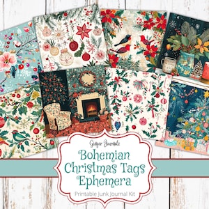 Boho kerstkaartjes ephemera, afdrukbare kerstkaartjes, cadeaukaartjes, junk Journal Kit, afdrukbaar dagboek, Christmas Junk Journal, CM