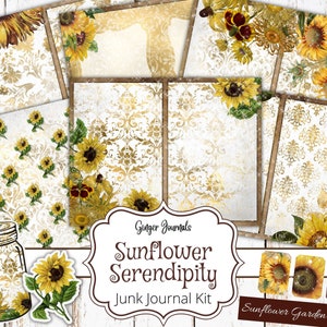 Sonnenblume Junk Journal Kit, Junk Journal bedruckbar, Junk Journal Papier, digitaler Download, Ephemera, Sommer Junk Journal, Vintage Journal, HW
