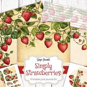 Kit de journal indésirable simplement fraises, journal imprimable, journal indésirable aux fraises, journal vintage, pages de scrapbooking aux fraises, étiquettes