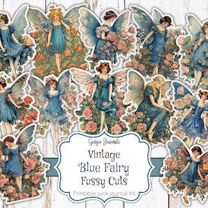 Coupes pointues de fée, éphémères de fées bleues, éphémères de fées vintage, éphémères bleus, journal indésirable imprimable, journal féerique indésirable, journaux gingembre, FY