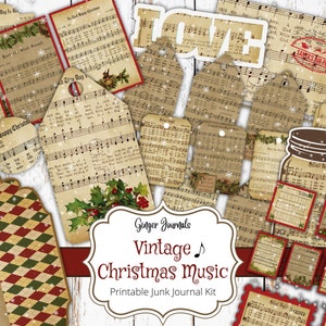 Vintage Christmas Music Junk Journal Kit, Junk Journal Printable, Journal Paper, Christmas Junk Journal, Christmas Ephemera Kit, CM