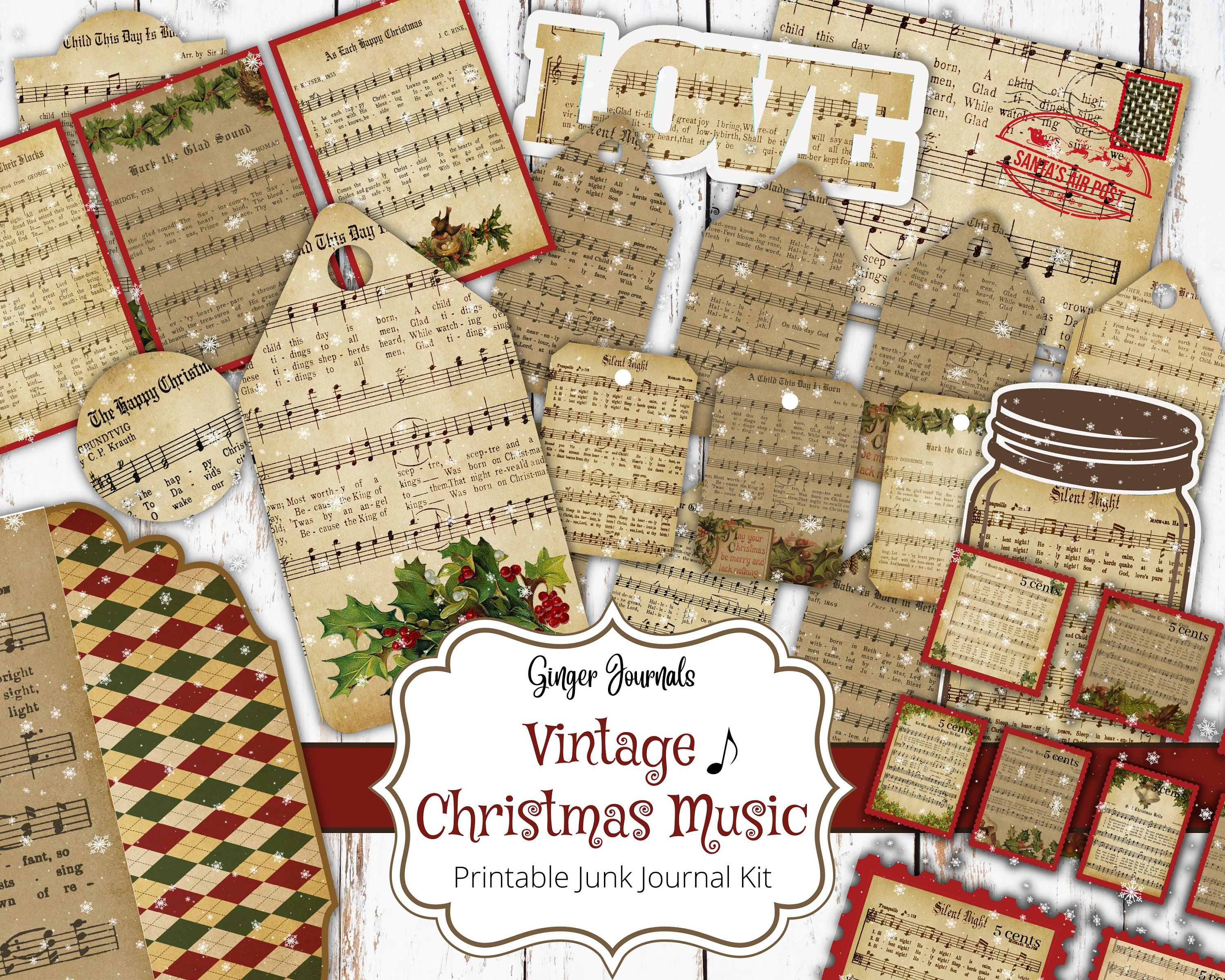 Vintage Christmas Music Junk Journal Kit, Junk Journal Printable, Journal Paper, Christmas Junk Journal, Christmas Ephemera Kit, CM