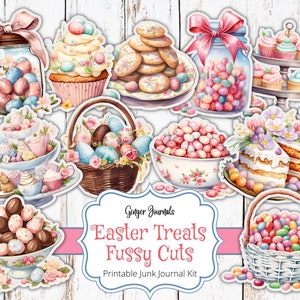 Pasen behandelt kieskeurige snijwonden, Easter Junk Journal Kit, Junk Journal Afdrukbaar, Junk Journal Kit, Efemere paasdagen, Jellybeans, Ginger Journals, ES
