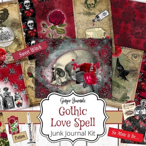 Gothic Love Spell Junk Journal Kit, Junk Journal Printable, Junk Journal, Witch Junk Journal, Book of Shadows, Grimoire Junk Journal, WT, VT