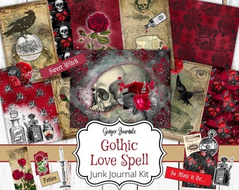Gothic Love Spell Junk Journal Kit, Junk Journal Printable, Junk Journal, Witch Junk Journal, Book of Shadows, Grimoire Junk Journal, WT, VT