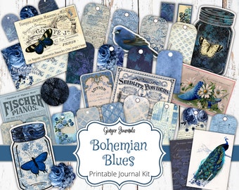 Bohemian Blues Junk Journal Kit, Junk Journal Printable, Journal Paper, Blue Junk Journal, Boho Journal, Blue Ephemera, Ginger Journals