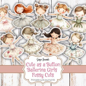 Cortes delicados para bailarinas, fofas como um botão, kit diário de brincadeiras, kit diário de dança, diário de brincadeiras para imprimir, balé, enfeites para cupcake de bailarina