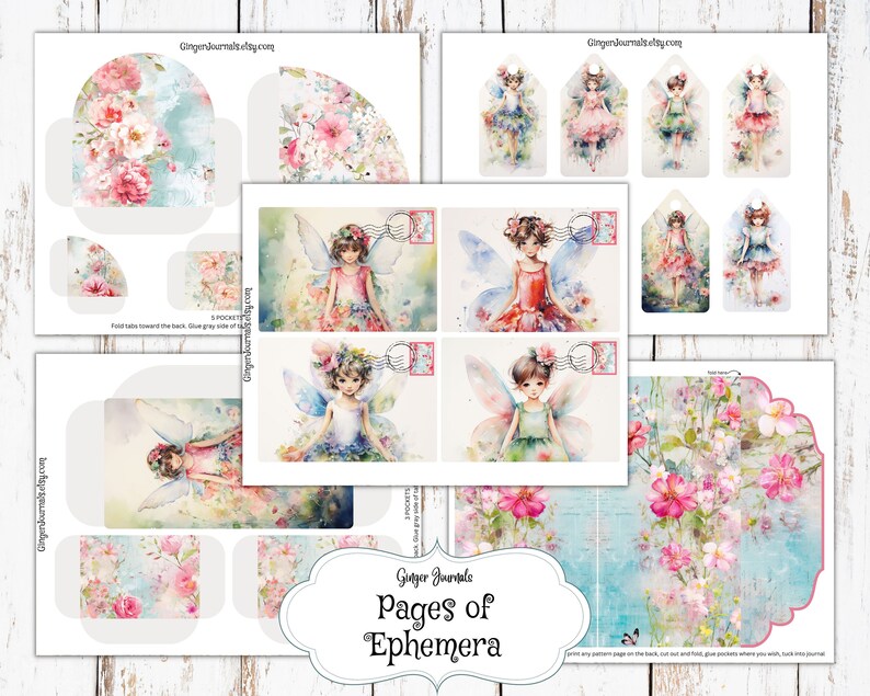 Whimsical Watercolor Fairies Junk Journal Kit, Fairies Ephemera, Junk Journal Printable, Fairy Paper, Fairy Junk Journal, Faerie, FY image 7