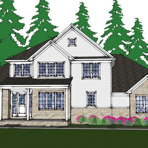K.B.West Design Home Plans – SP171-517 Cambridge conceptual house plan design.  This plan features 4 bedrooms and 4 Bathrooms.  3,385 sq.ft.