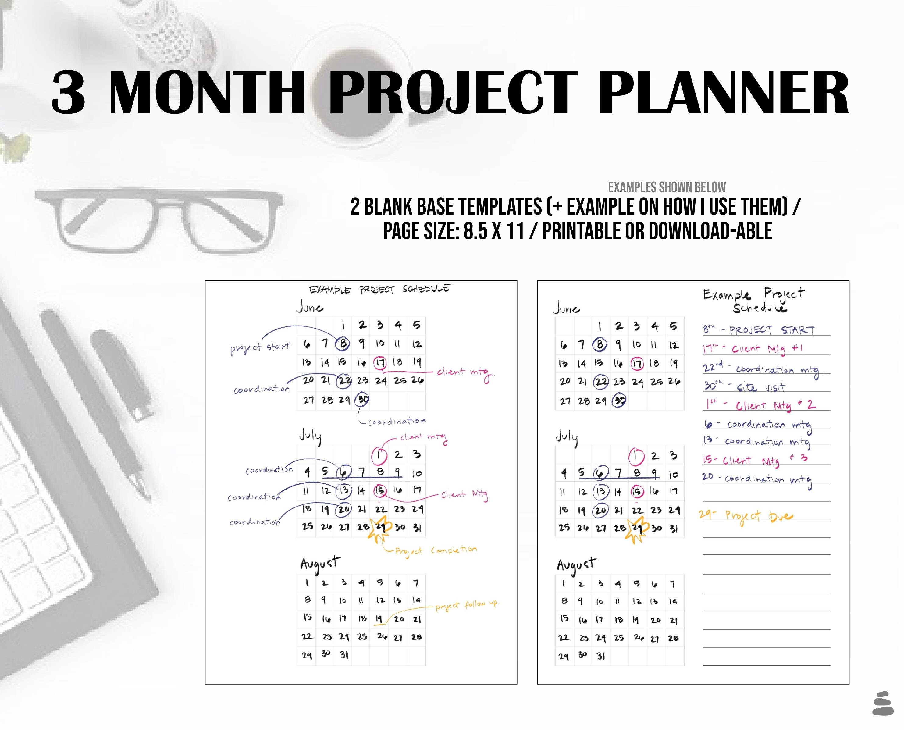 3 MONTH PROJECT PLANNER Blank Template | Etsy