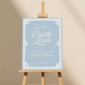 Cielito Lindo Baby Shower Welcome Sign, Editable Cielito Lindo Baby Shower Sign, Papel Picado Shower, Digital Canva Template Download