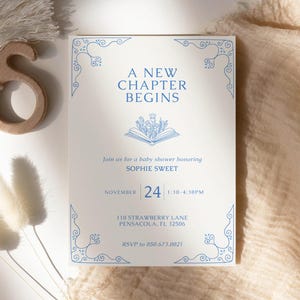 Storybook Theme Baby Shower Invite Template, New Chapter Baby Shower Canva Invitation, Whimsical Book Theme Baby Shower Instant Download