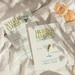 Martinis and Bikinis Bachelorette Invitation and Itinerary Template, Editable Canva Template, Digital Bachelorette Party Weekend Invite