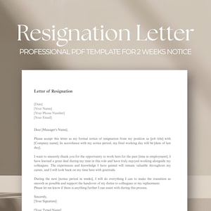 Resignation Letter Template, Two Weeks Notice Letter, Microsoft Word/Google Docs, Simple Letter of Resignation Template, Word Template PDF
