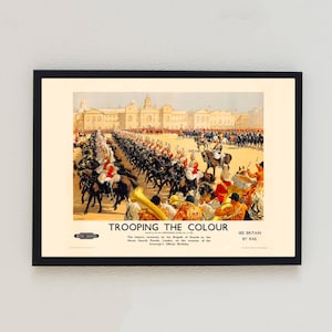 Trooping The Colour British Railways Vintage Poster Travel Advertising London Underground Train Retro Home Decor Wall Print