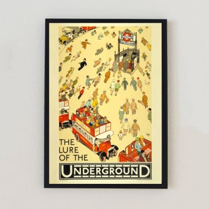 Lure Of The Underground Train London Vintage Travel Poster Retro Home Decor Wall Art Print
