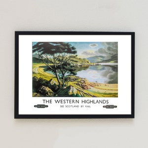 Affiche publicitaire de voyage vintage des chemins de fer britanniques des Western Highlands en Écosse, illustration antique, impression de décoration rétro