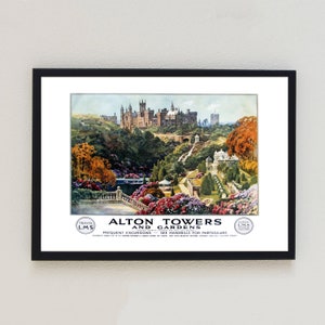 Alton Towers & Gardens LMS Railways Vintage Travel Illustration Antique Poster Retro Home Decor Print