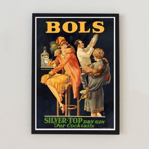 Bols Dry Gin Cocktails Advertising Poster Antique Retro Home Decor Wall Art Print