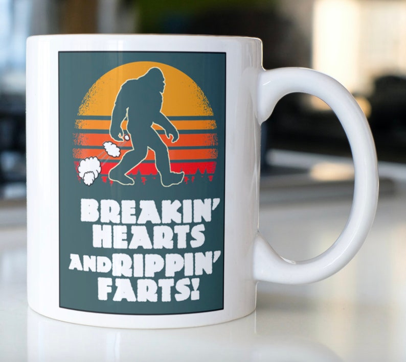 Funny Bigfoot Fart Mug Breakin' Hearts and Rippin' Farts image 1