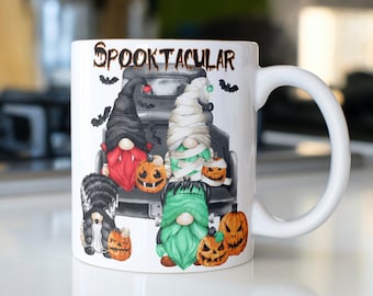 halloween Gnomes mug stating,"SPOOKTACULAR"