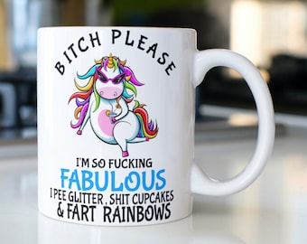 Funny Unicorn Coffee Mug, Fabulous Glitter Rainbows, 11oz