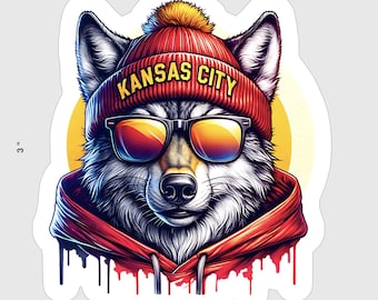 Kansas City Chiefs Mascot Sticker, Cartoon Wolf (2-Pack)