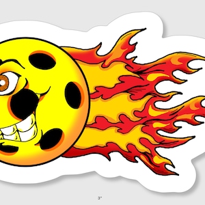 Funny Pickleball cartoon face, on fire, Sticker