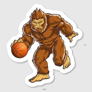Funny Bigfoot playing basketball sticker!