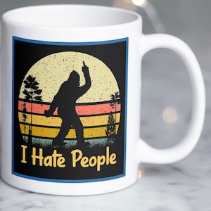 Funny Bigfoot Mug - I hate people (giving the finger)