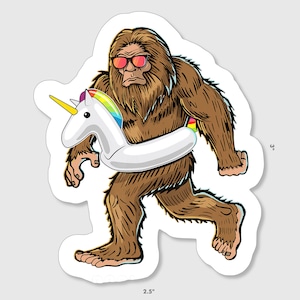 Funny Bigfoot with sunglasses and Unicorn floatee sticker!