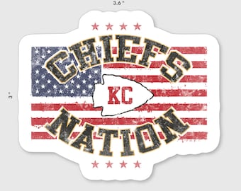 Kansas City Chiefs Nation Sticker, American Flag, Glossy Weather Resistant