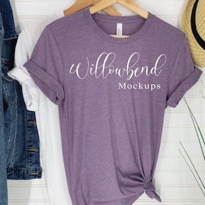 Heather Purple / Bella Canvas tee shirt Mockup Photo /3001 CVC T Shirt / Bella + Canvas shirt mock-up / tee shirt stock photo