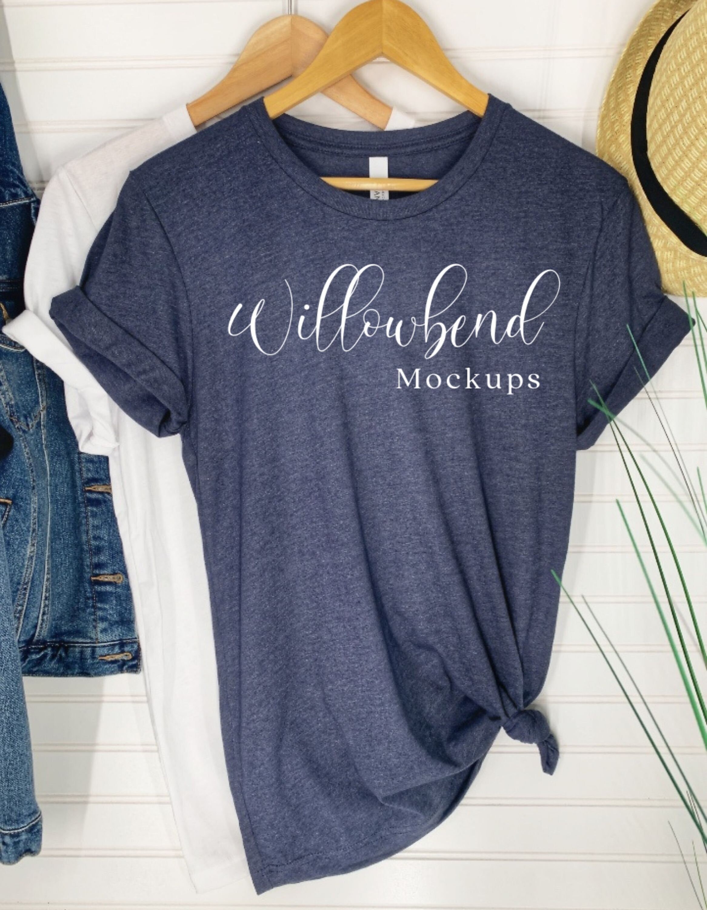 Heather Midnight Navy - Bella + Canvas Tee Shirt Hanger Mockup Photo ...