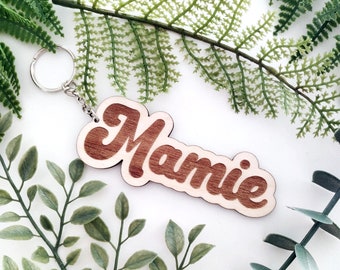 Porte-clé Mamie en bois, cadeau fêtes des grand-mères