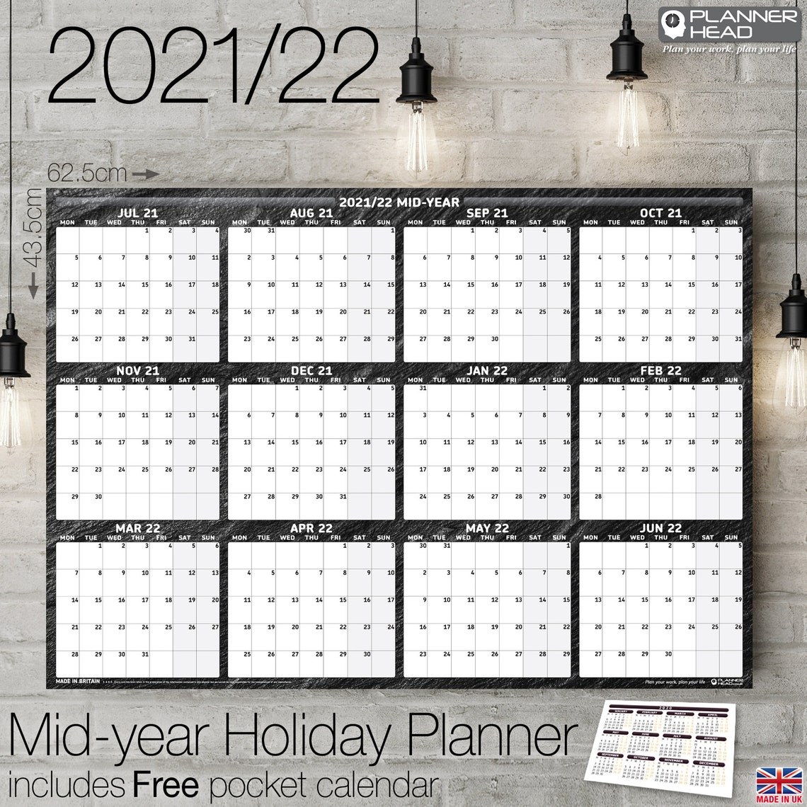 2021 2022 mid year wall planner holiday chart with bundle etsy
