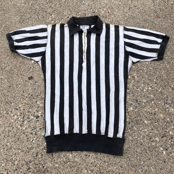 Medium Vintage 40s Striped Cotton Wilson Referee Shirt Jersey Collared Knit Shirt Black/ White USA