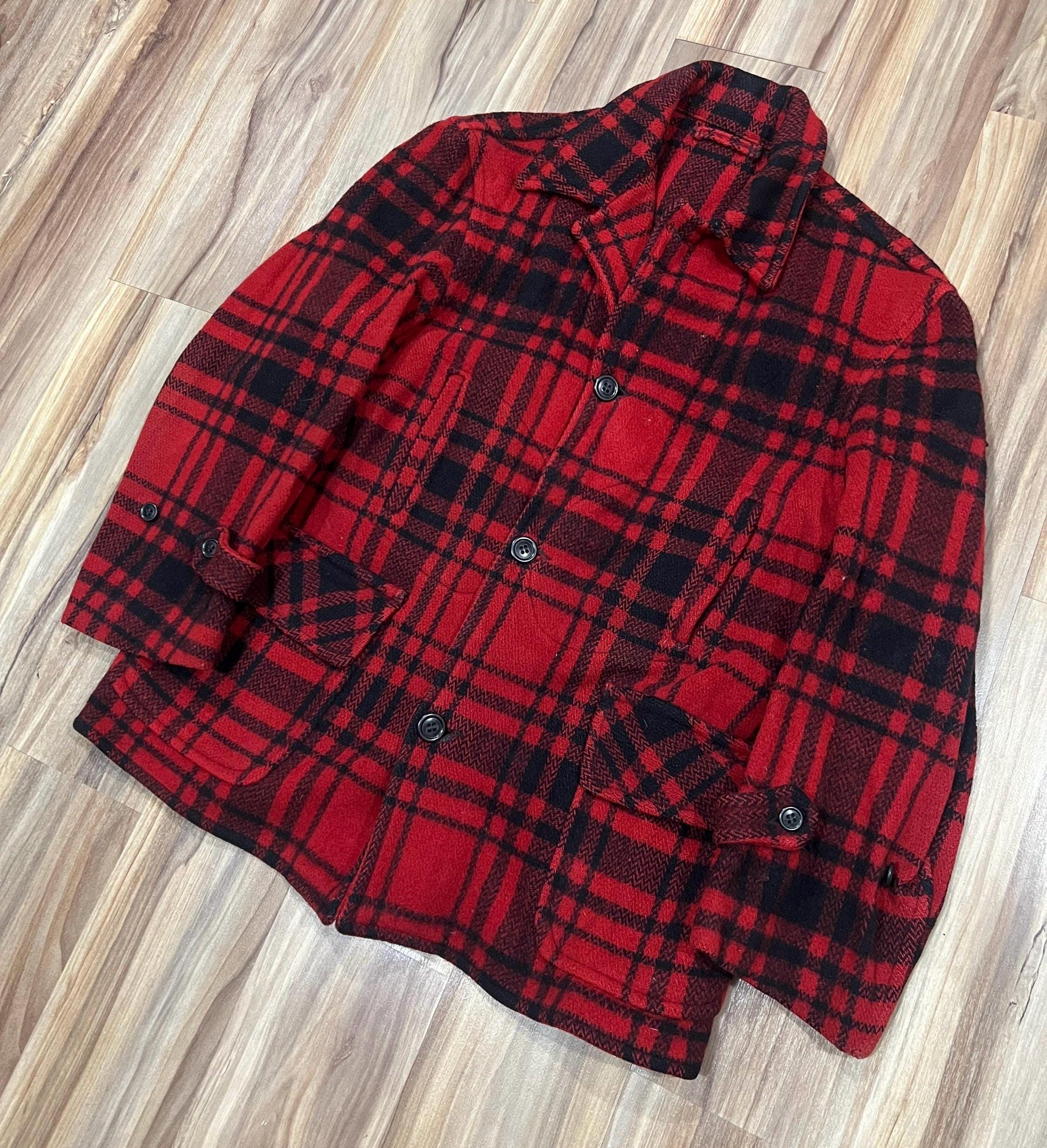 L/XL Vintage 30s 40s Carss Buffalo Plaid Heavy Wool Mackinaw