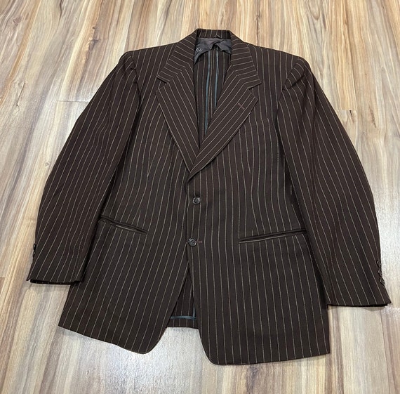 Vintage 40s Brown Wool Pinstripe Suit Coat Jacket… - image 1