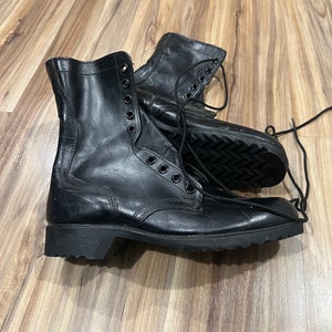 9R Vintage 80s US Army Combat Military Boots Black Leather 1982 Excellent Condition