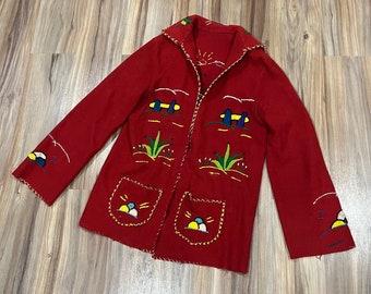 XS, Vintage 1950s Wool Hand Embroidered Mexican Souvenir
