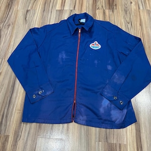 Large Vintage 60s Unitog Amoco Oil Blue Work Gas Station Service Jacket USA Made