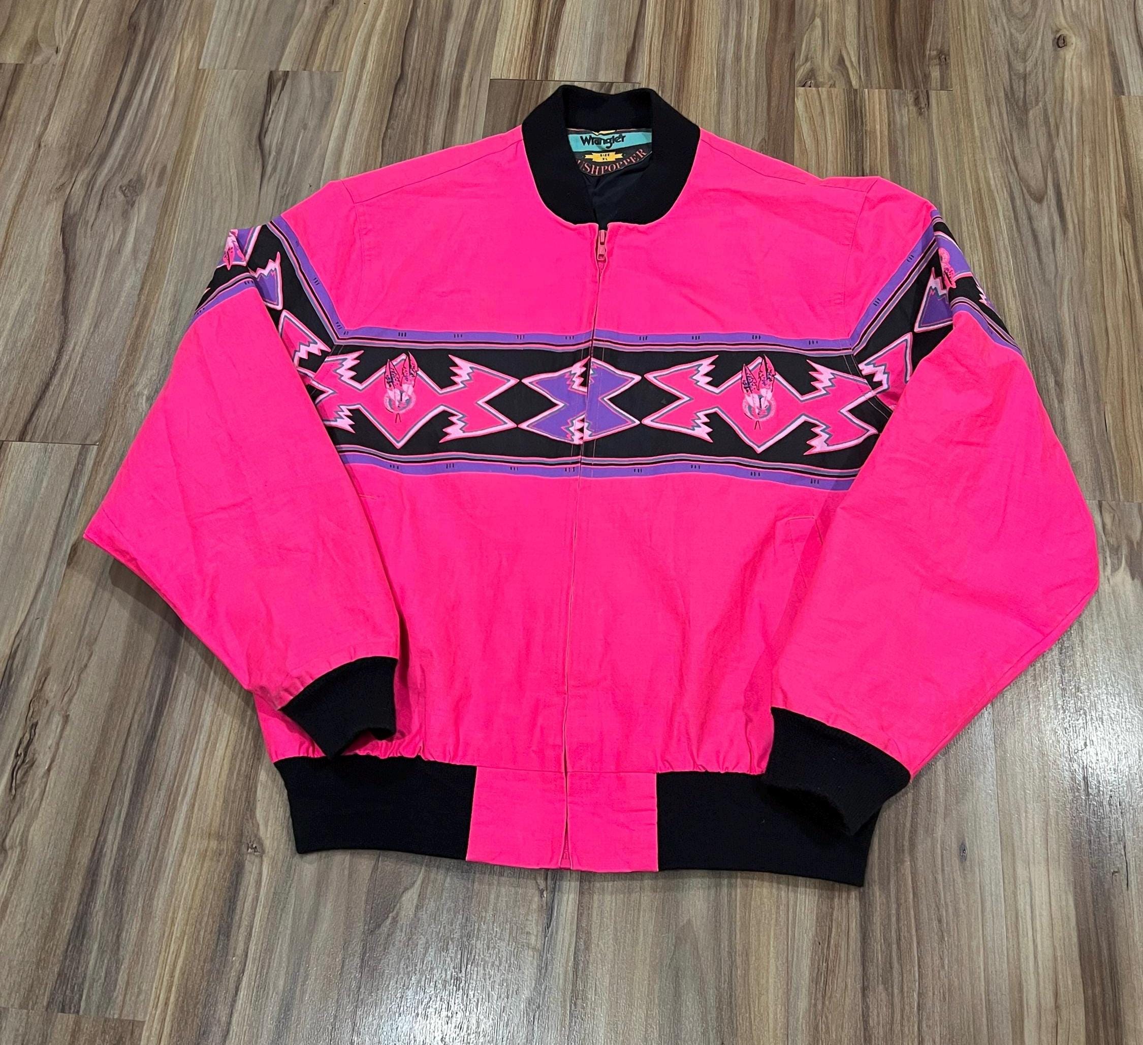 XL Vintage 90s Wrangler Brushpopper Neon Pink Southwestern Striped