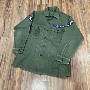 Large Vintage 60s US Army Military Air Force Shirt Fatigue OG-107