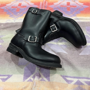 7EEE Vintage 70s Engineer Work Motorcycle Boots Men’s Black Leather Buckles USA MADE