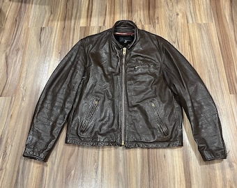 L/XL Vintage 60s 70s Lesco Brown Leather Motorcycle Jacket Cafe Racer USA Made