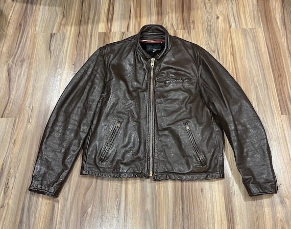 L XL Vintage 60s 70s Lesco Brown Leather Motorcycle Jacket Cafe Racer USA Made Etsy